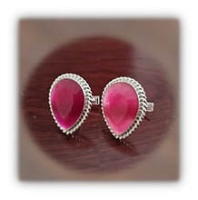 Main page item fancy edged silver & large pear-shaped red spinel cufflinks $2000A