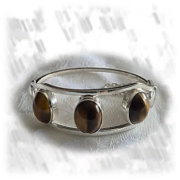 BA00600E-Sterling Silver Natural Tiger Eye Bangle. $600.00