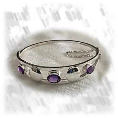 BA00650A-Sterling Silver Amethyst Bangle.