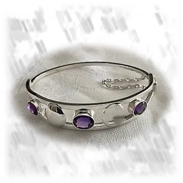 BA00650A-Sterling Silver Natural Amethyst Bangle. $650.00