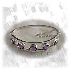 BA00700B-Sterling Silver Natural Amethyst Bangle.