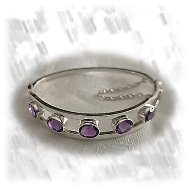 BA00700B-Sterling Silver Natural Amethyst Bangle. $700.00