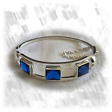 BA00700C-Sterling Silver Synthetic Sapphire Bangle.