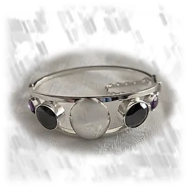 BA00700E-Sterling Silver Synthetic Garnet Natural Amethyst Bangle. $700.00