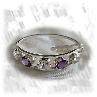 BA00700G-Sterling Silver Cubic Synthetic Amethyst Bangle. $700.00