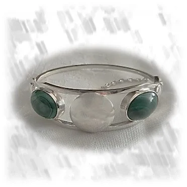 BA00800A-Sterling Silver Natural Malachite Bangle. $800.00