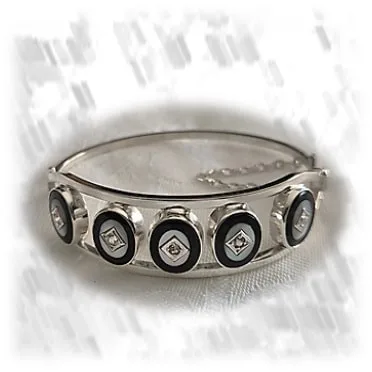 BA01300A-Sterling Silver Mother-of-Pearl Onyx Bangle. $1300.00