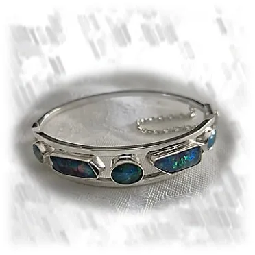 BA01800C-Sterling Silver Opal Bangle. $1800.00