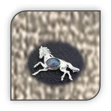 Main page item silver prancing horse & oval opal triplet brooch $300A