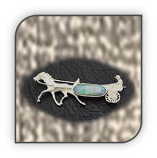 Main page item silver & larger oval solid opal trotter & sulky brooch $400A