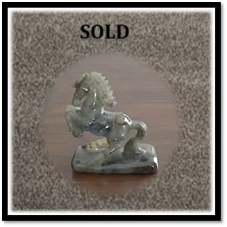 CF00450A-Carved 300gm Labradorite Rearing Horse. $450.00
