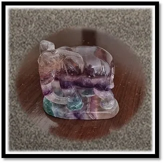 CF00800D-Carved 916gm Fluorite Elephant. $800.00