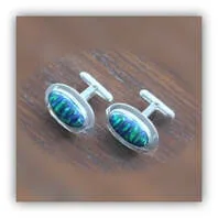 Main page item silver & synthetic opal cufflinks $300E