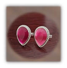 Main page item fancy edged silver & large pear-shaped red spinel cufflinks $2500A