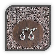 Main page item fancy edge silver & drop garnet earrings $150A