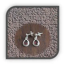 Main page item fancy edge silver & drop garnet earrings $150A