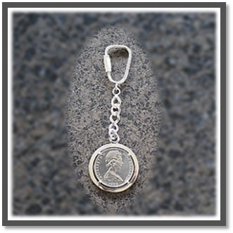 Main page item silver & NZ kiwi 20c key chain-ring $120A (Head)
