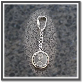 Main page item silver & NZ kiwi 20c key chain-ring $120A (Head)