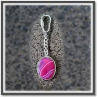 Main page item silver & pink agate key chain-ring $250C