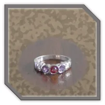 Main page item silver diamond amethyst & central garnet ladies ring $300E 