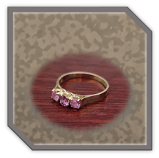 Main page item 9ct yellow gold & 3 x round pink sapphire ladies ring $2000D