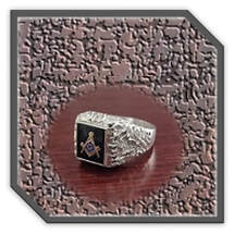 Main page item men's roughened silver & rectangular onyx masonic ring $250BG