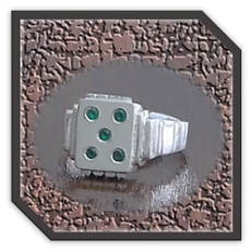 Main page item men's larger silver & 5 x dice face Gilson emerald ring $280C