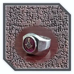 MR00280L-Sterling Silver Synthetic Ruby Masonic Men's Ring. $280.00