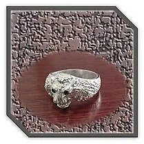 Main page item men's silver lion head & 2 x sapphire ring $280O