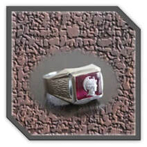 Main page item men's silver & rectangular synthetic ruby silver warrior head ring $300Q