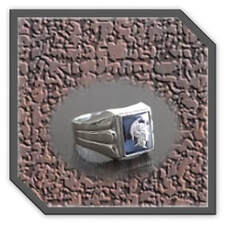 Main page item men's silver & rectangular synthetic sapphire warrior head ring $300R