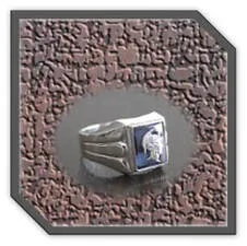 Main page item men's silver & rectangular synthetic sapphire warrior head ring $300R
