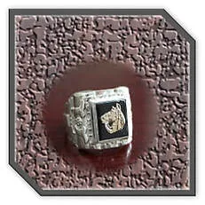 Main page item men's large silver & rectangular onyx with 9ct horse head motif ring $400E