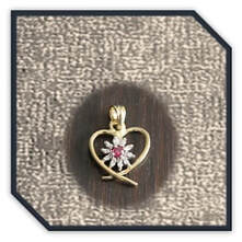 Main page item 18ct yellow gold heart shaped pendant with ruby & diamonds $1100B