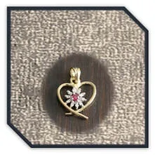 Main page item 18ct yellow gold heart shaped pendant with ruby & diamonds $1100B
