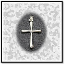 Main page item 34mm x 21mm silver with central diamond cross $150A